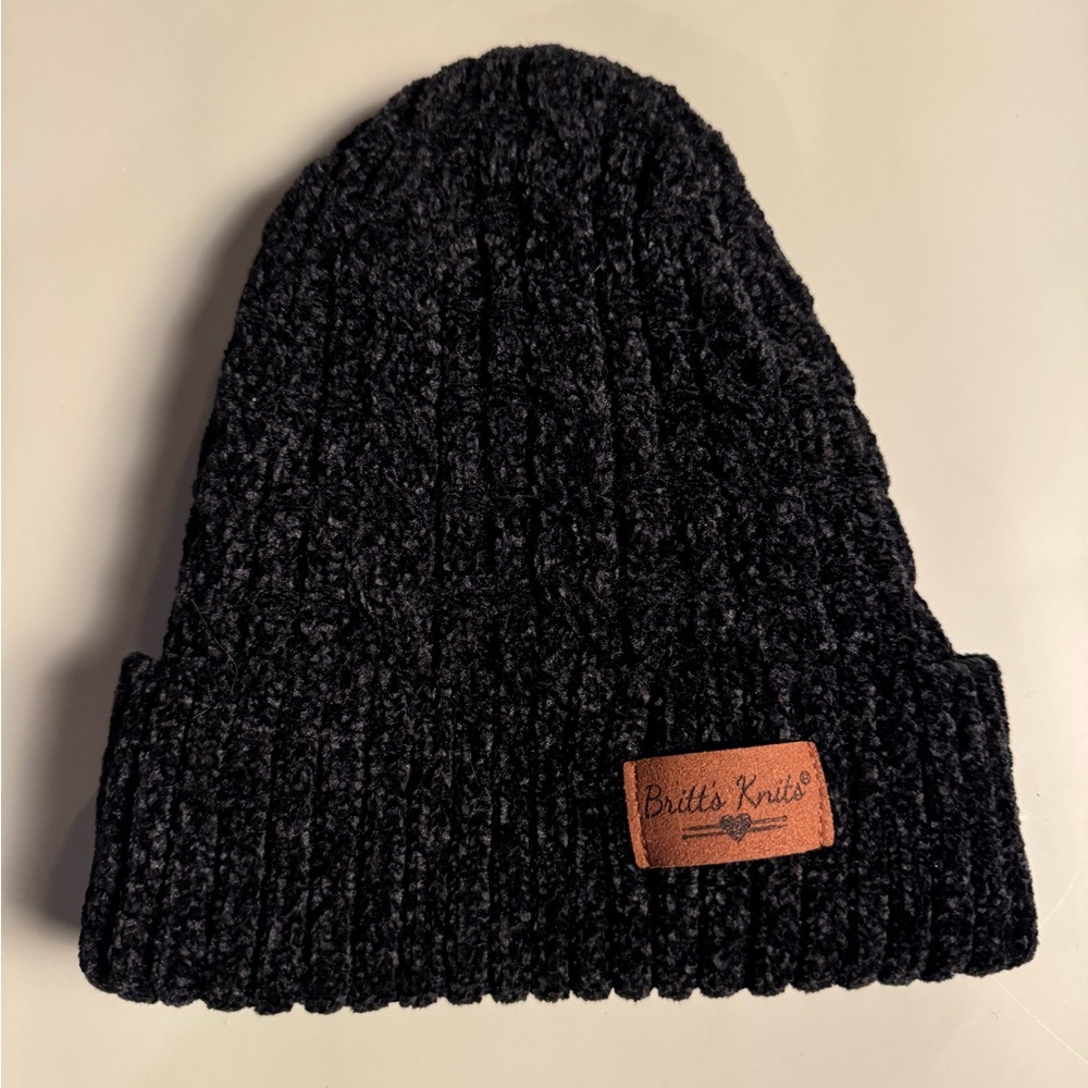 Britt’s Knits Black Soft Chenille Beanie Hat